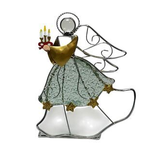 International Silver Clear Leaded Glass Angel Figurine Tea Light Holder